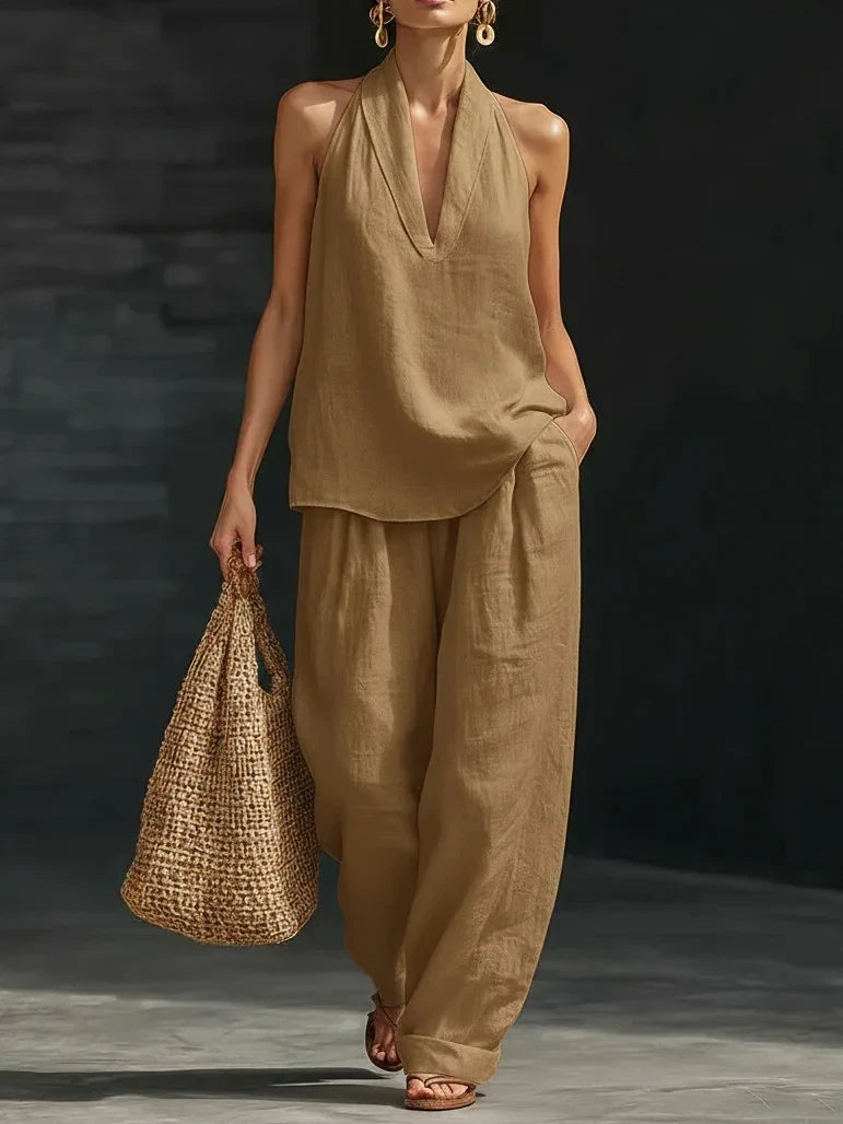 Halter Neck Wide-Leg Pants Set