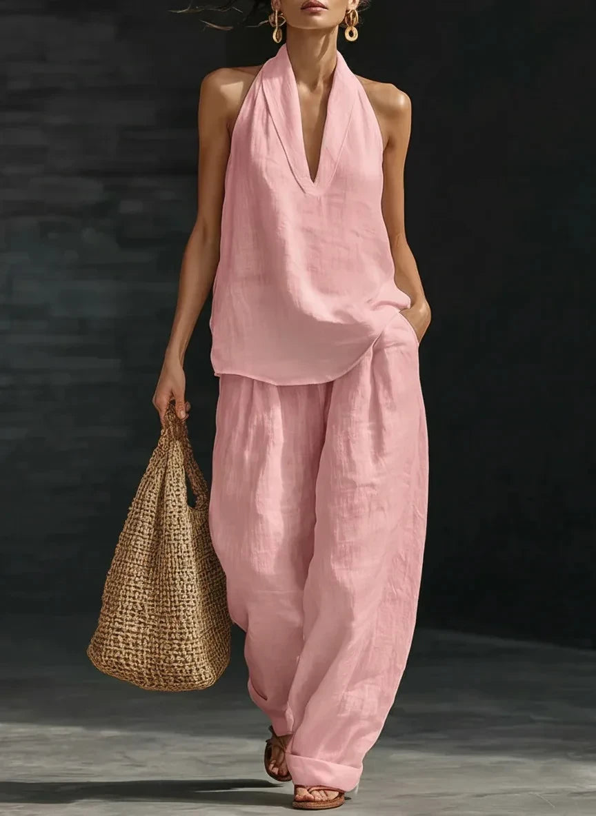 Halter Neck Wide-Leg Pants Set