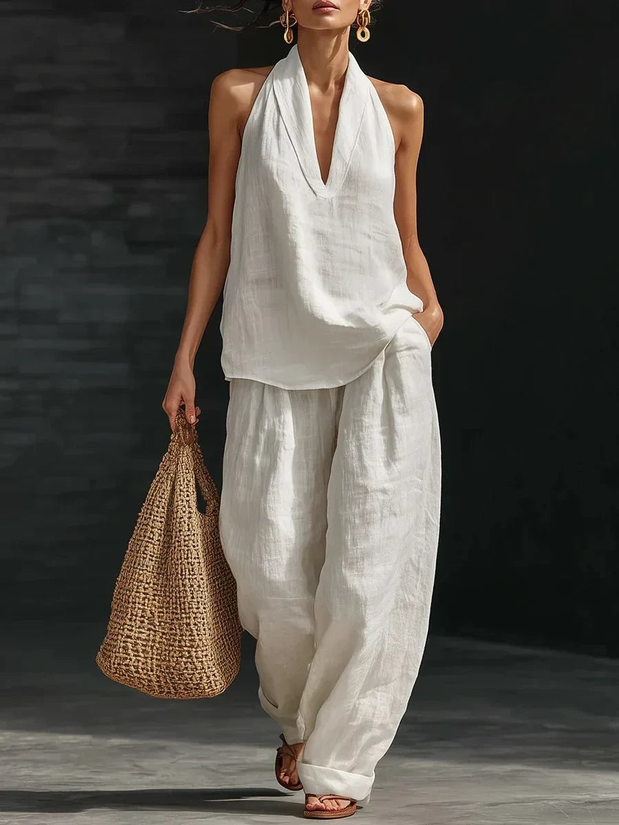 Halter Neck Wide-Leg Pants Set