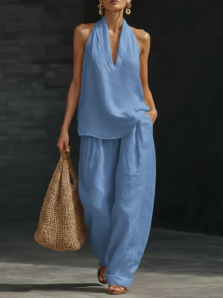 Halter Neck Wide-Leg Pants Set
