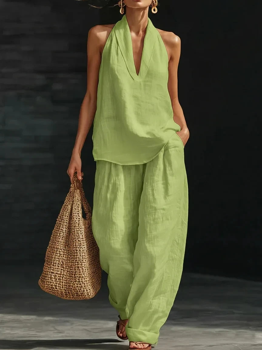 Halter Neck Wide-Leg Pants Set