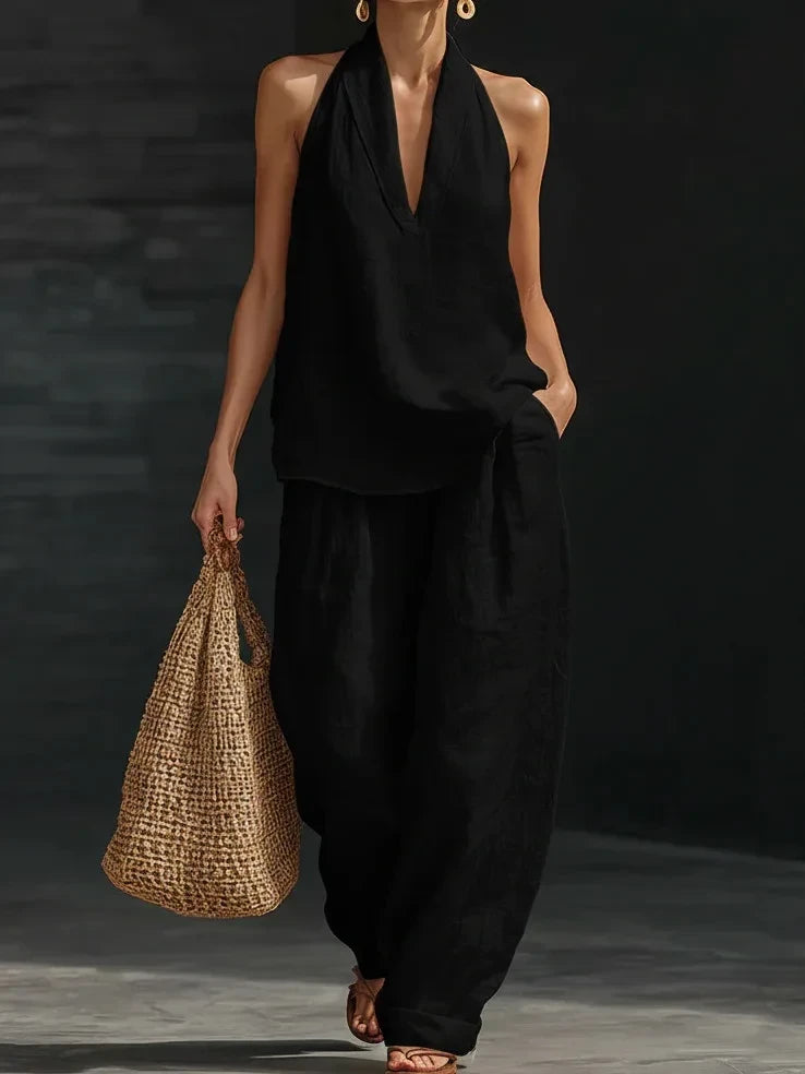 Halter Neck Wide-Leg Pants Set