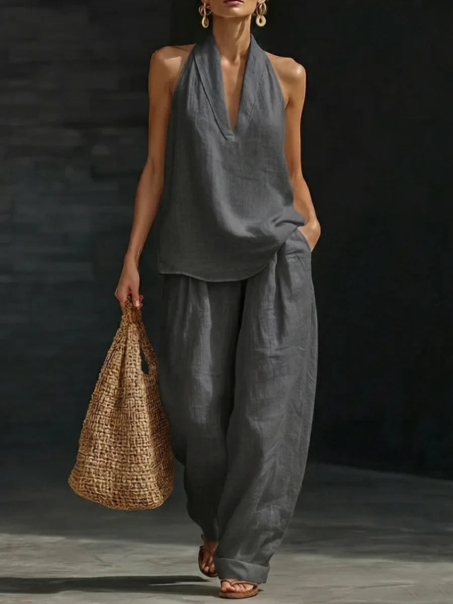 Halter Neck Wide-Leg Pants Set