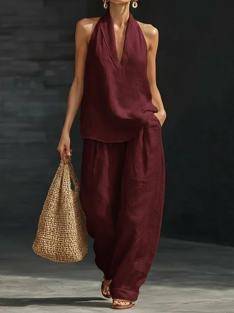 Halter Neck Wide-Leg Pants Set