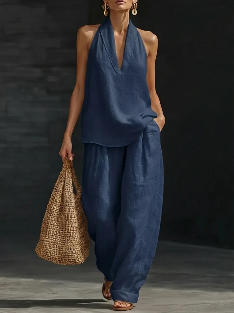 Halter Neck Wide-Leg Pants Set